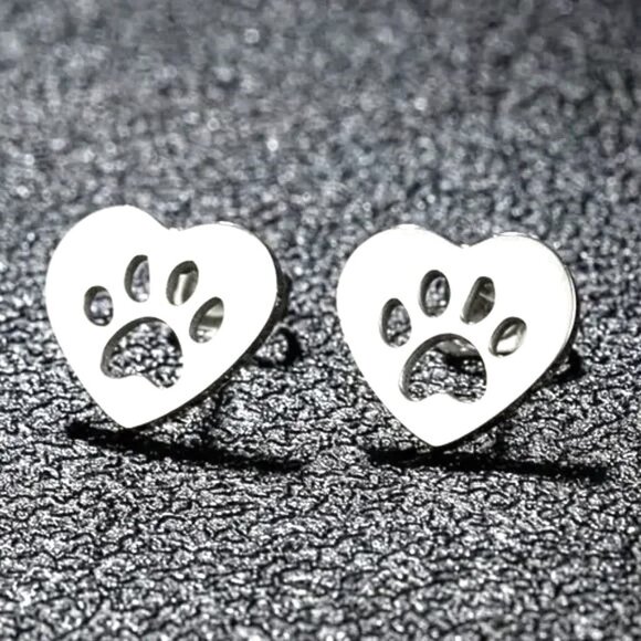 Paw Print Earrings Stud Dog Cat Animal Simple Stylish Fun Silver - Picture 1 of 2